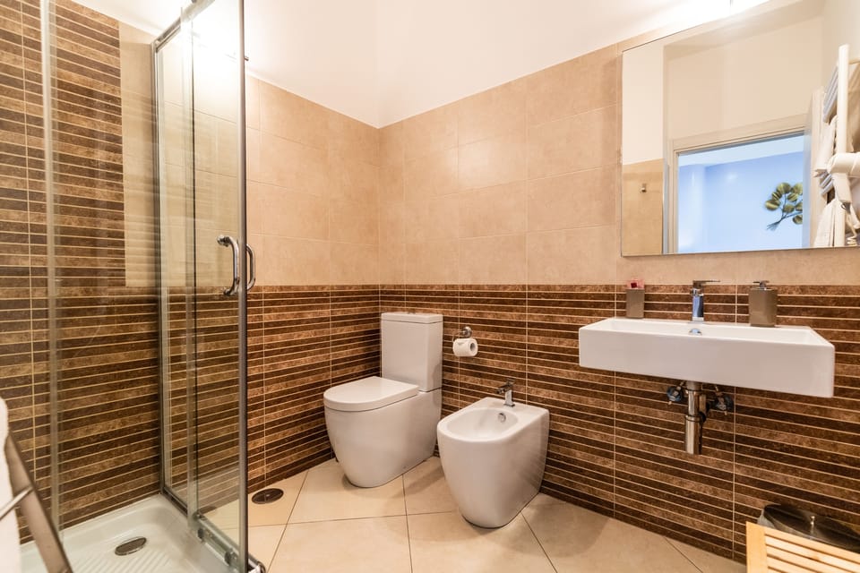 Basic Double or Twin Room | Bathroom | Shower, hair dryer, bidet, towels