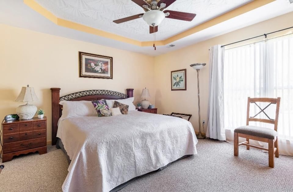 Primary Bedroom, with XL K/S Sterns & Foster Mattress, Tray Ceiling with fixture