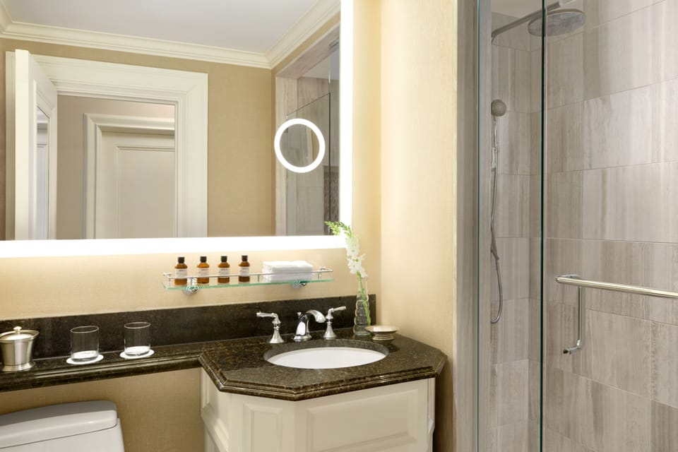 Shower, free toiletries, hair dryer, bathrobes