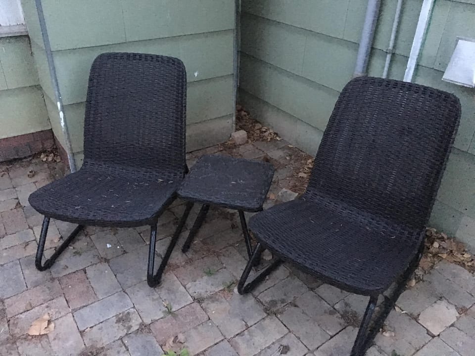 Private back patio is great place to relax in evening or grill a few steaks. 