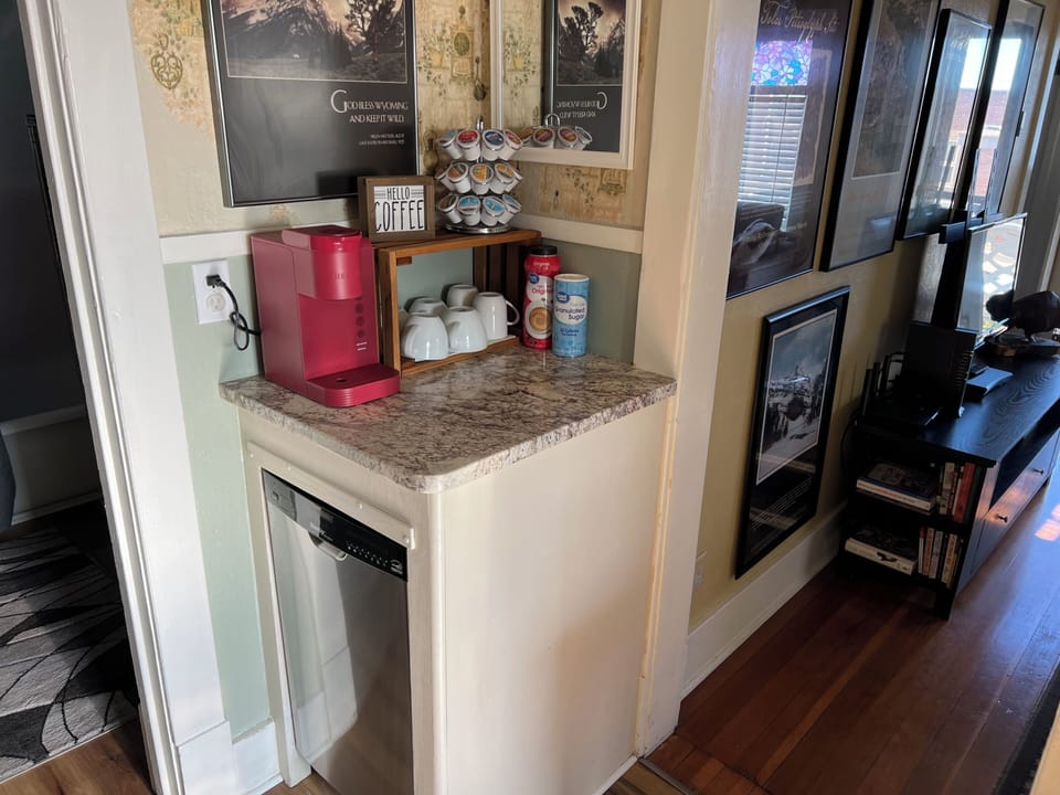 Dishwasher and coffee station. 