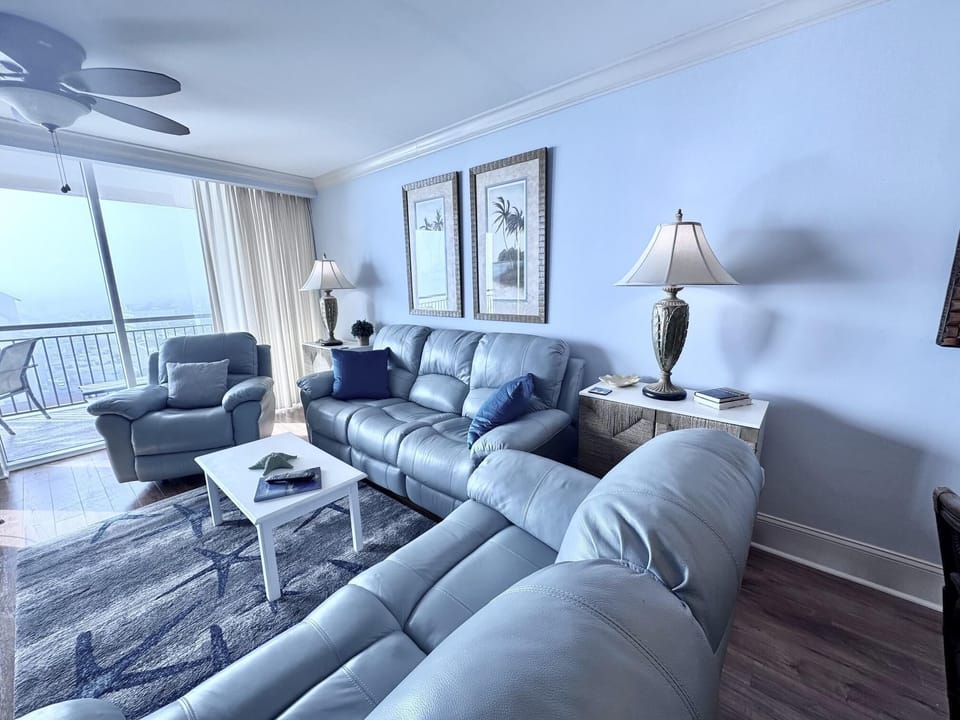 Cozy living room with ocean views and plush seating