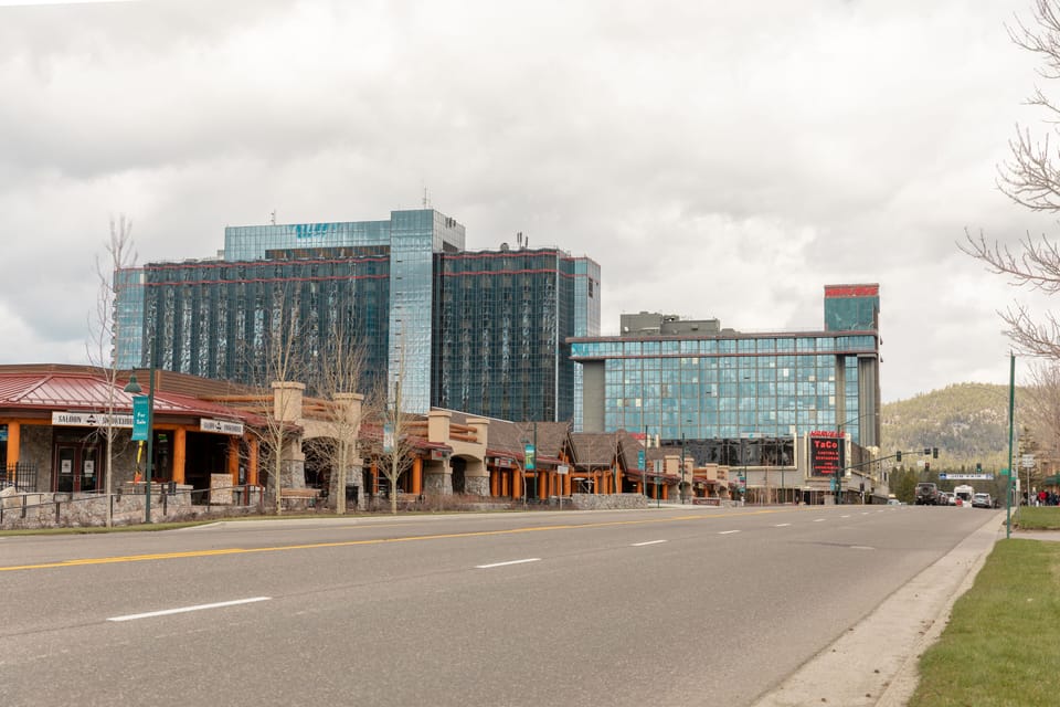 Down the Hill all the Casinos and shops. 