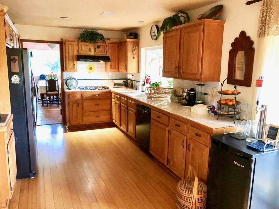 Kitchen with Kombucha keg.