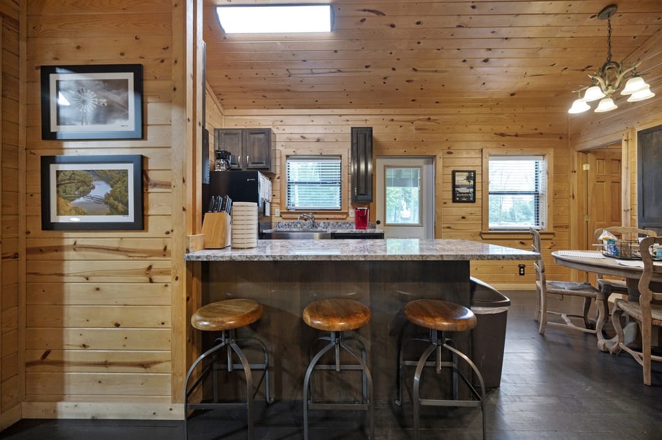 Looking into the kitchen from the living room.