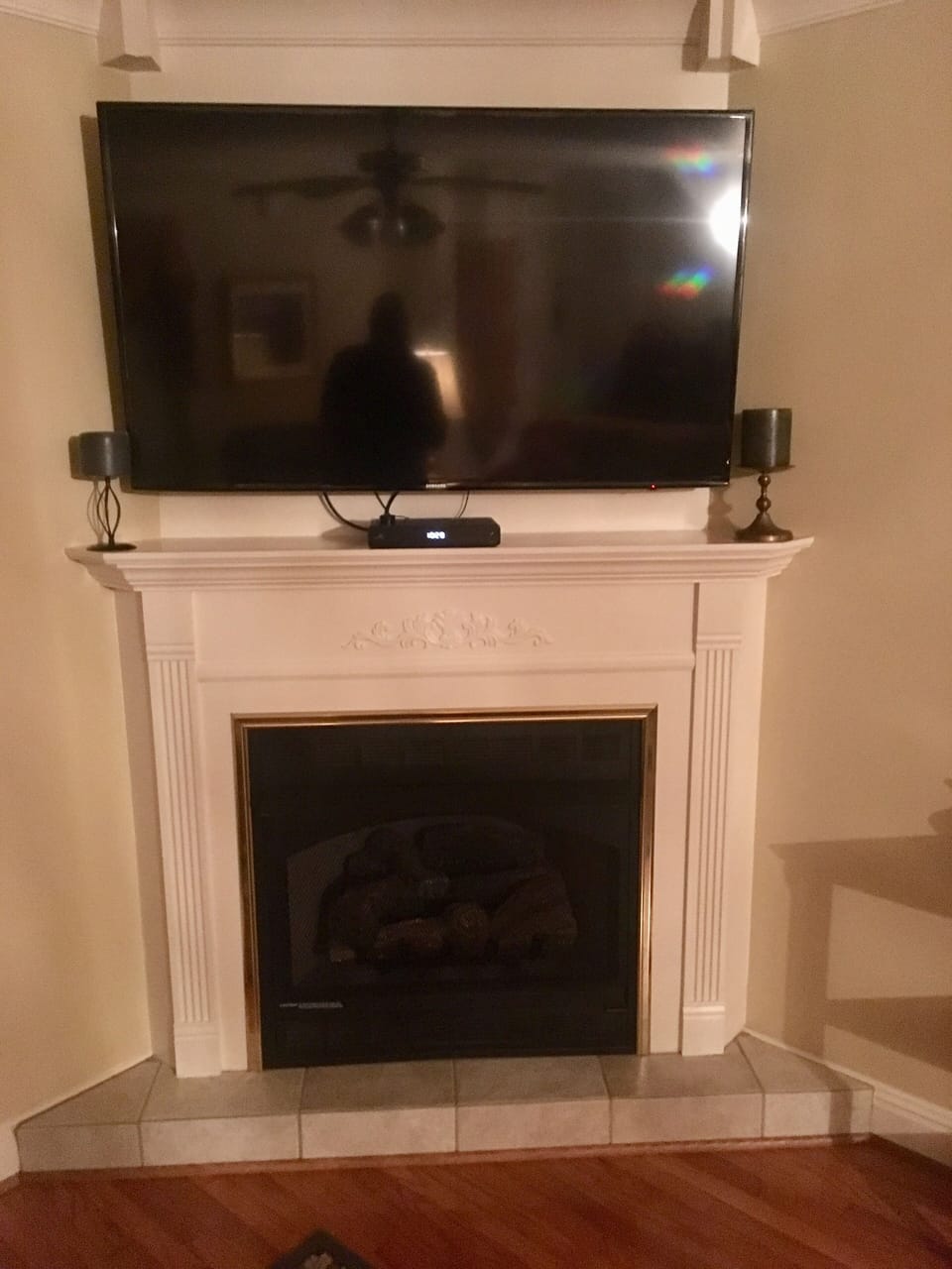 Gas fireplace with 55 inch smart TV