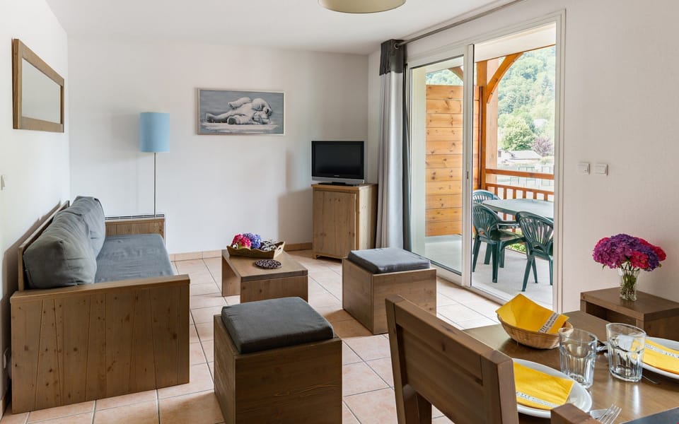 Kick back your feet and relax in the cozy living area.