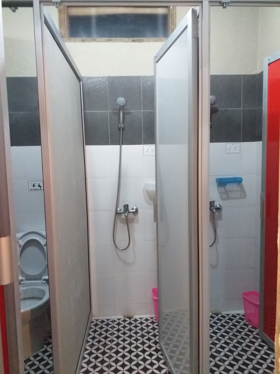 Shower, towels, soap, shampoo