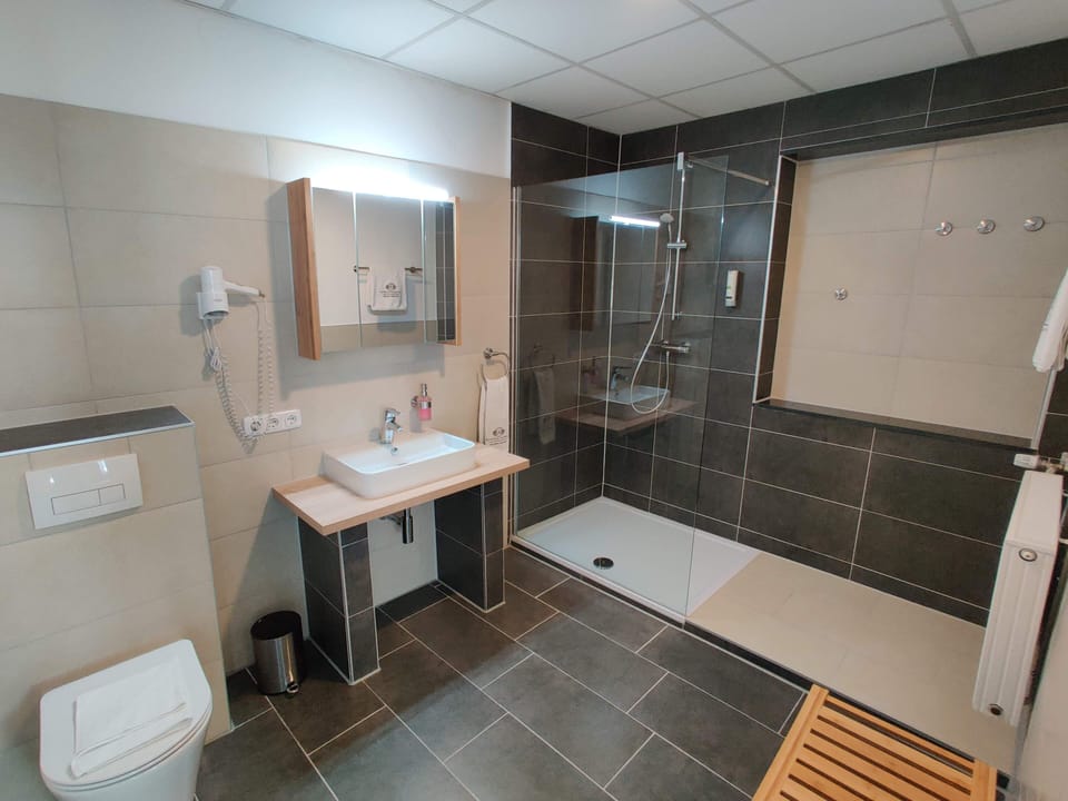 Double Room | Bathroom | Shower, hair dryer, towels, soap