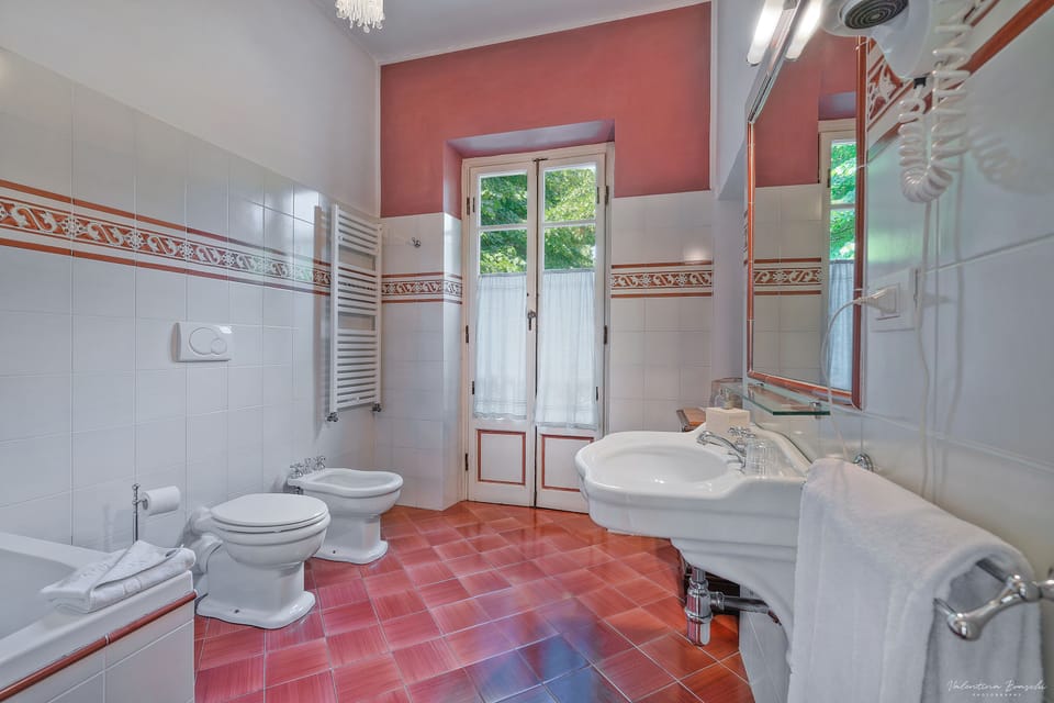 Hair dryer, bidet, towels, soap