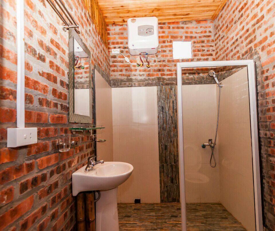 Shower, rainfall showerhead, hair dryer, bathrobes