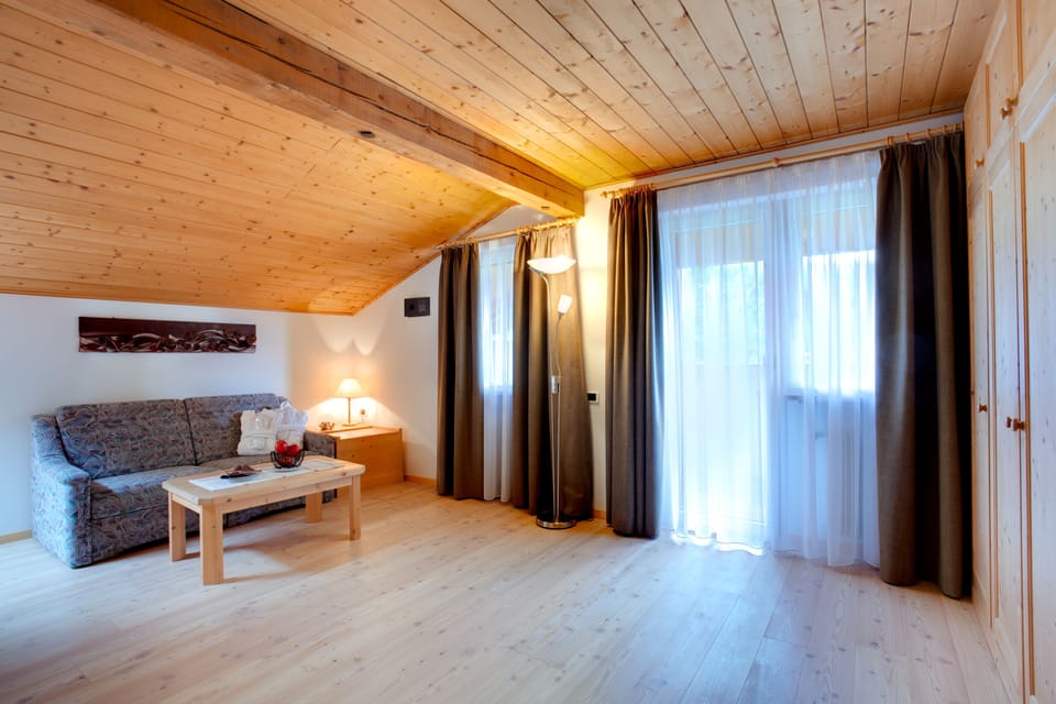 Superior Double Room, Balcony, Valley View (Schlern) | Living room | 50-inch flat-screen TV with satellite channels, streaming services