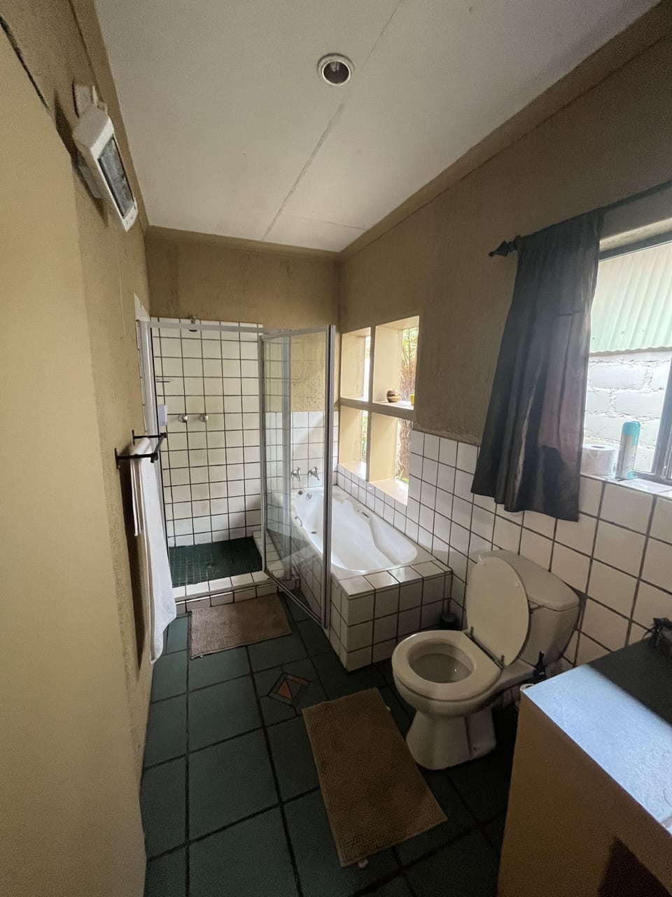 Separate tub and shower, deep soaking tub, free toiletries
