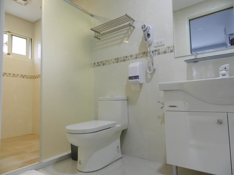 Quadruple Room | Bathroom | Shower, free toiletries, hair dryer, slippers