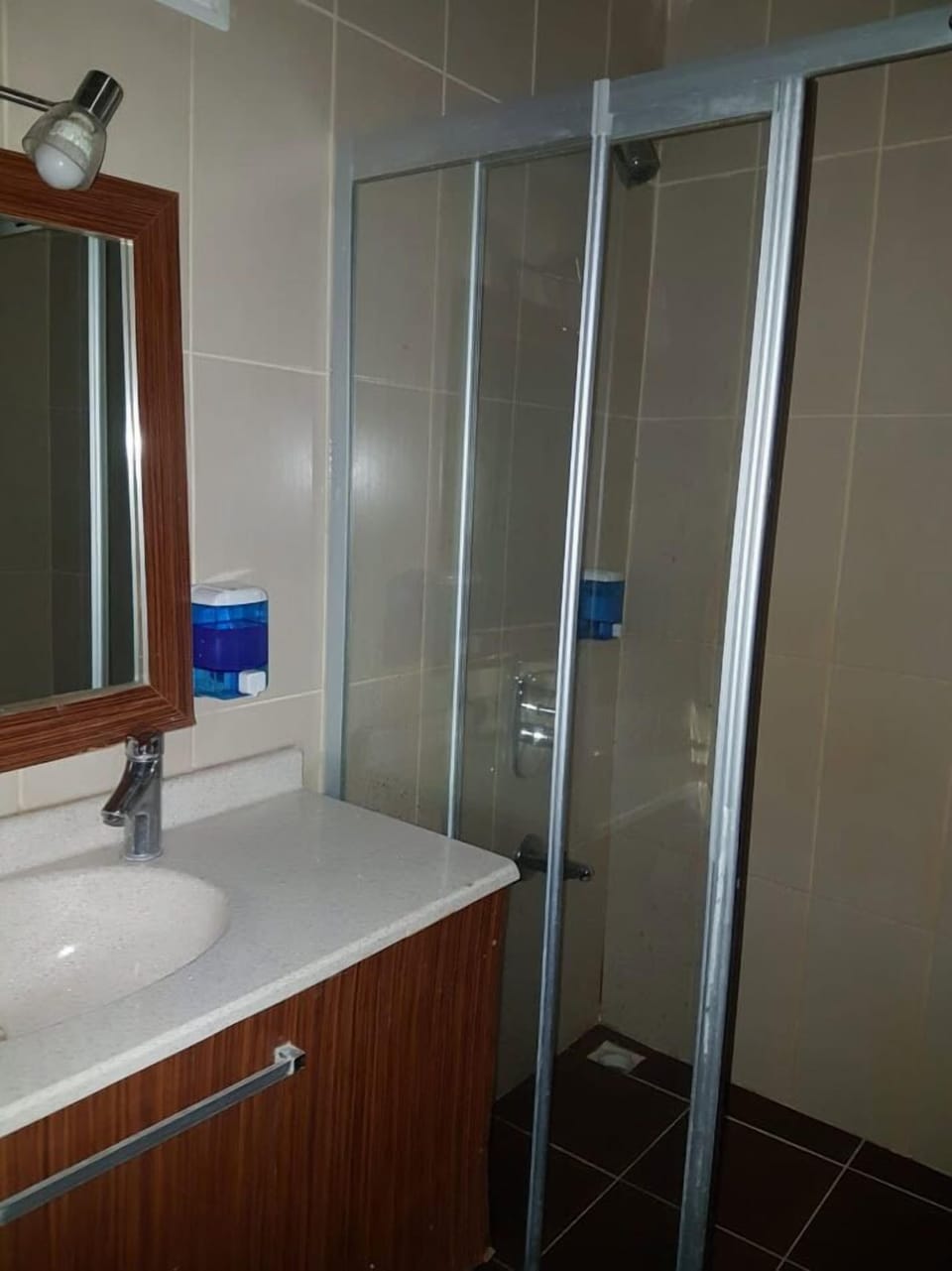 Shower, hair dryer, soap, shampoo