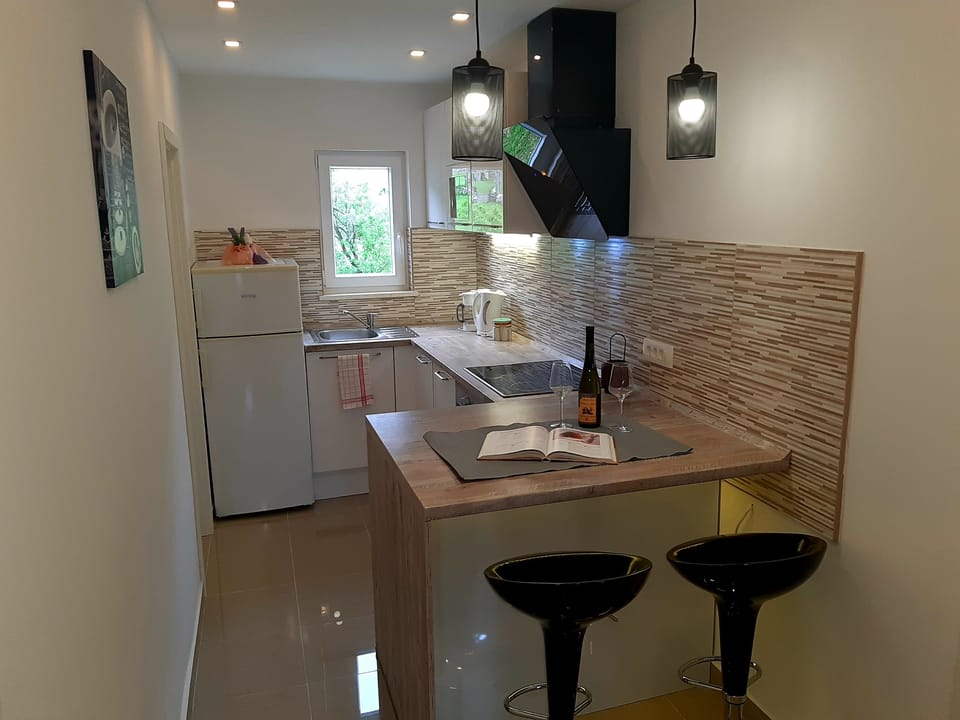 Comfort Apartment, Sea View | Private kitchen | Shared fridge