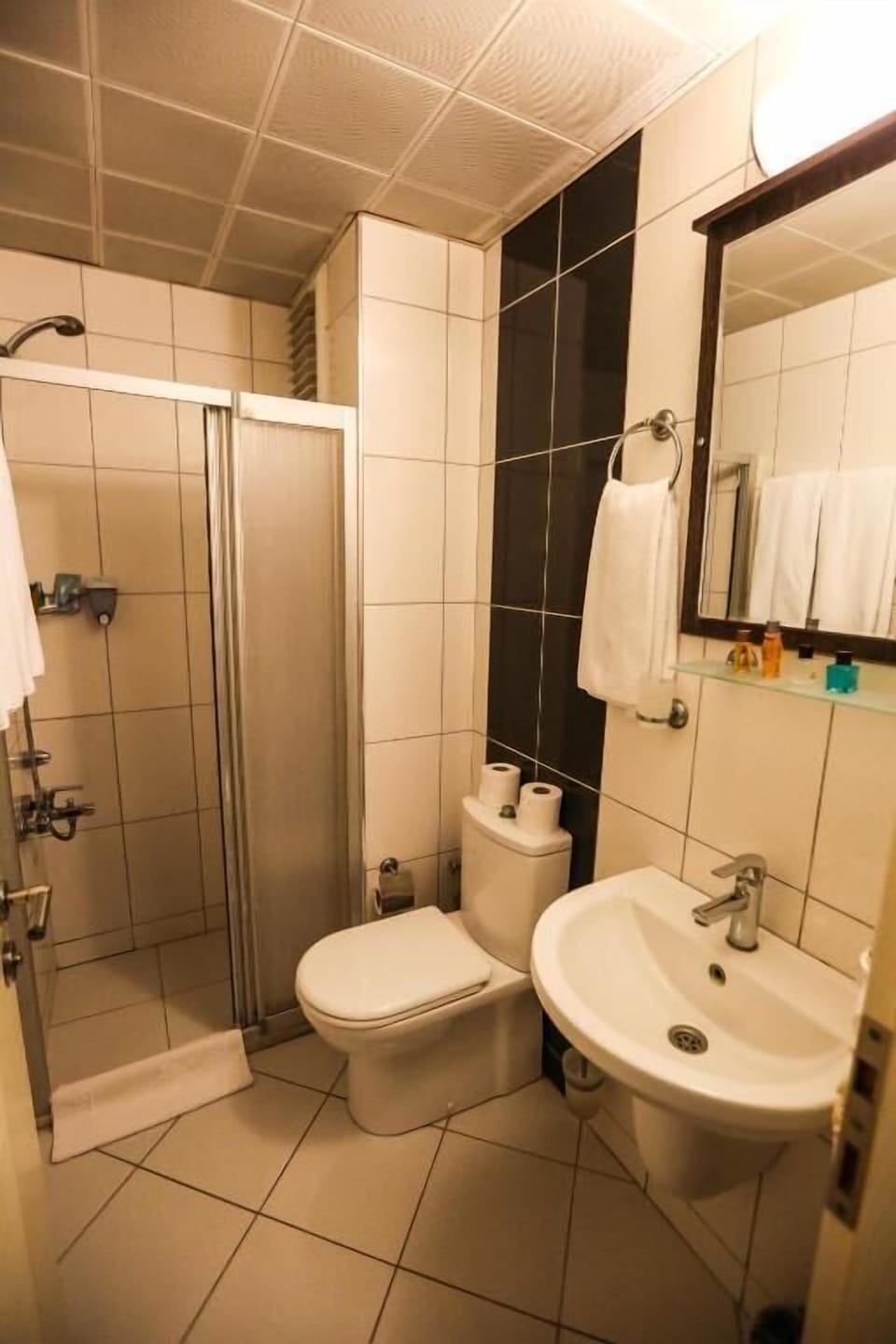 Shower, slippers, towels