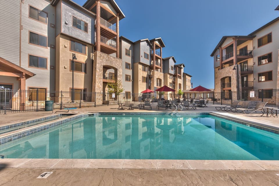 Outdoor pool is heated year round
