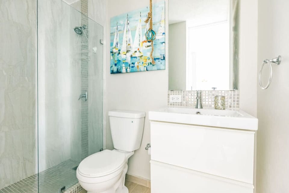 Modern bathroom with walk-in shower