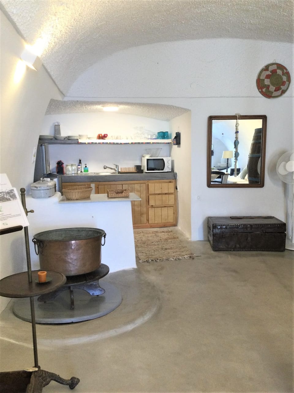 The living room (old winery) and the kitchen
