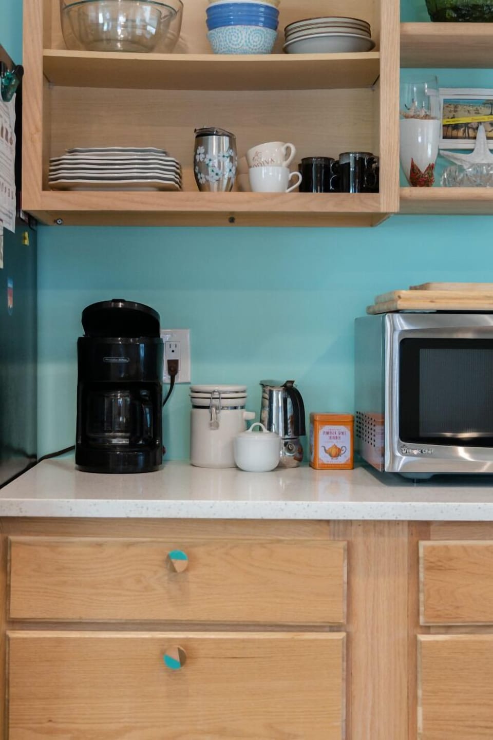 Coffee, sugar and filters provided. Drip and mocha machine.