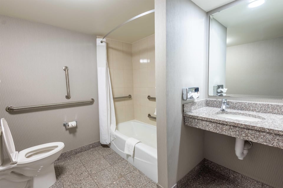 Room, 1 King Bed, Accessible (Tub) | Bathroom | Combined shower/tub, free toiletries, hair dryer, towels