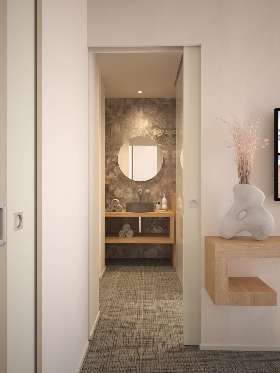 Studio Suite, Partial Sea View | Bathroom | Shower, hair dryer, towels, soap