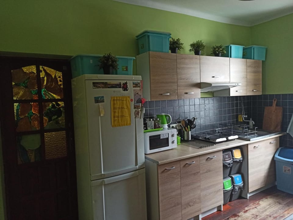 Fridge, microwave, oven, coffee/tea maker