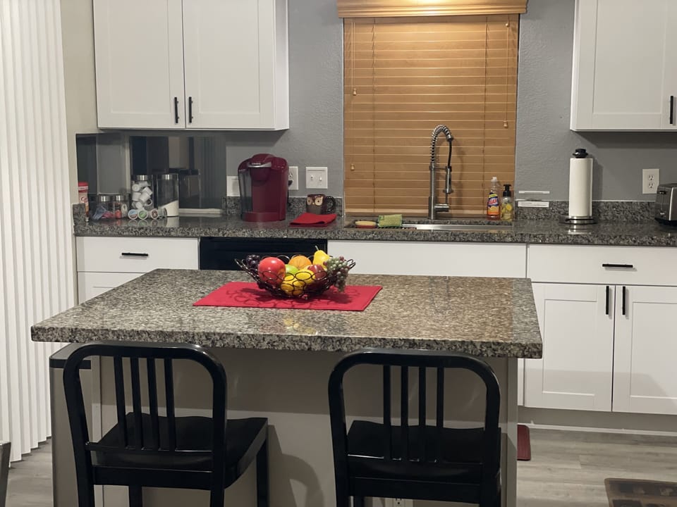 Eating at the kitchen island for two