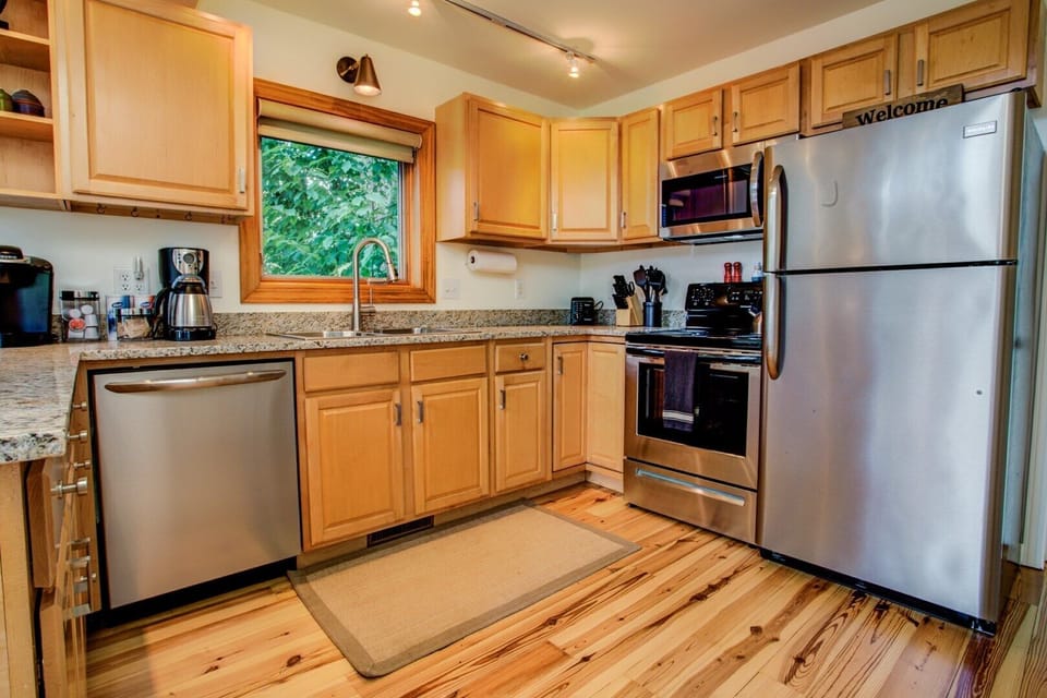 Stainless appliances and solid countertop