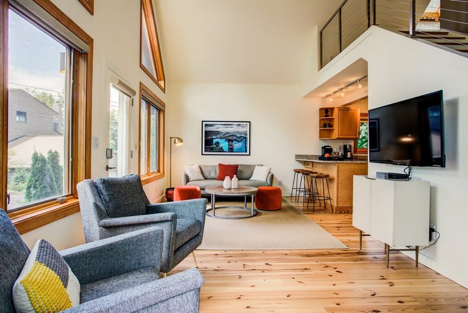 Chic lounge and entertainment area view