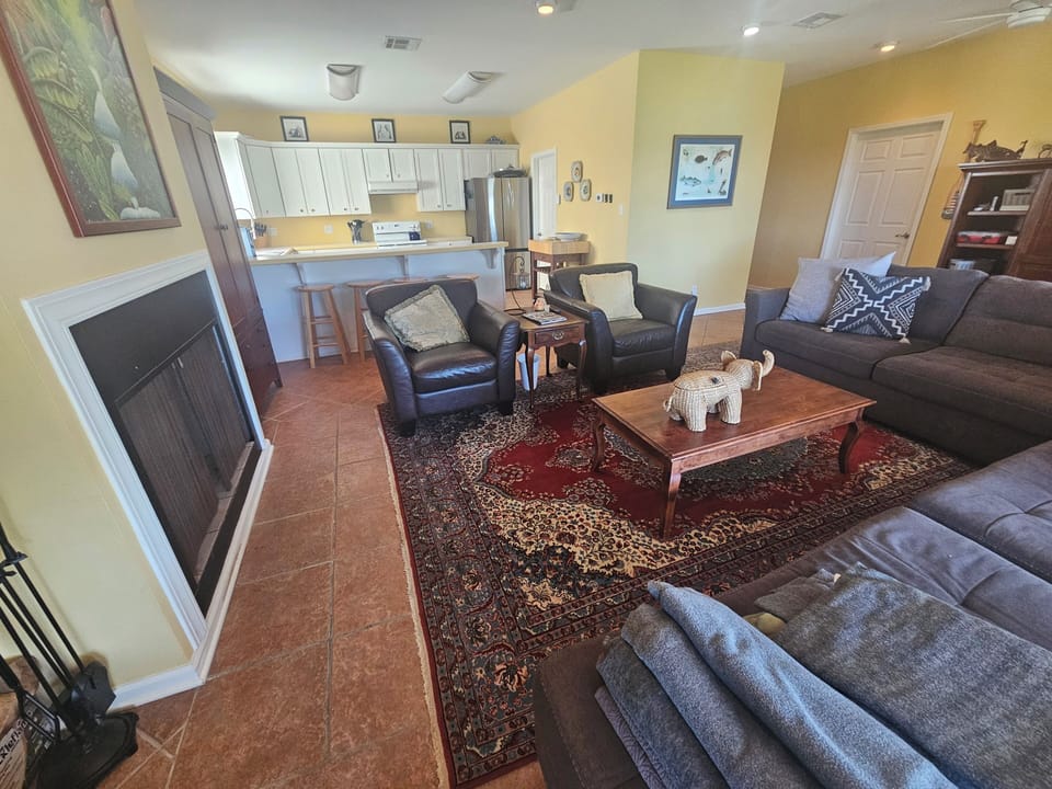 Family room looking into kitchen
