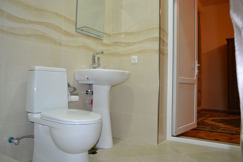 Deluxe Double Room, Private Bathroom | Bathroom | Shower, eco-friendly toiletries, hair dryer (on request), slippers