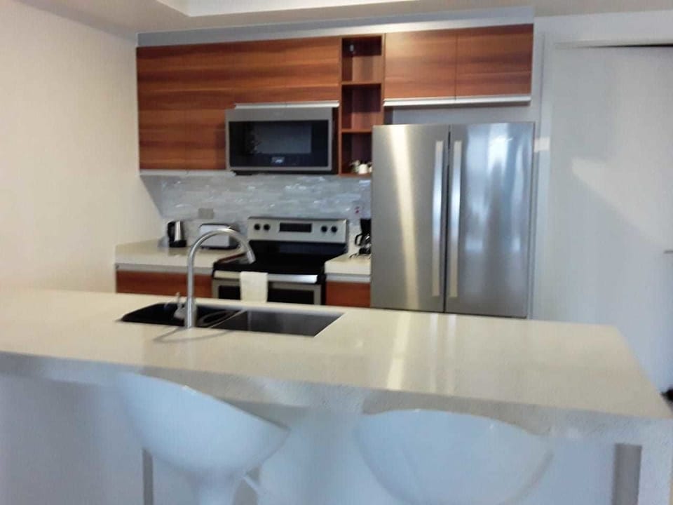 Fridge, microwave, oven, toaster