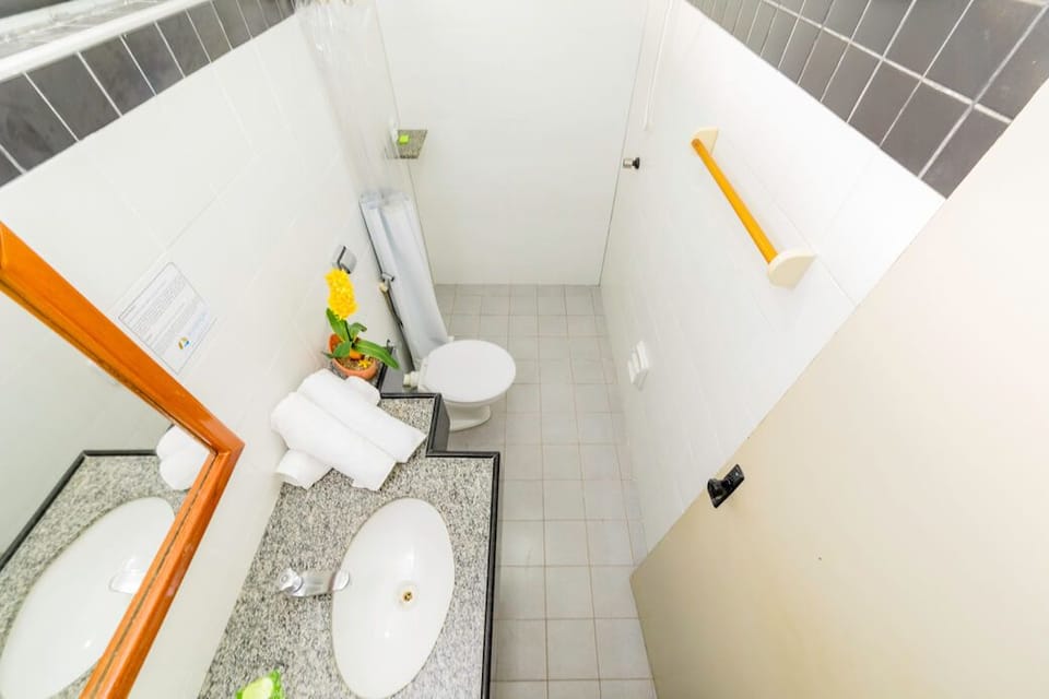 Shower, towels, soap, shampoo