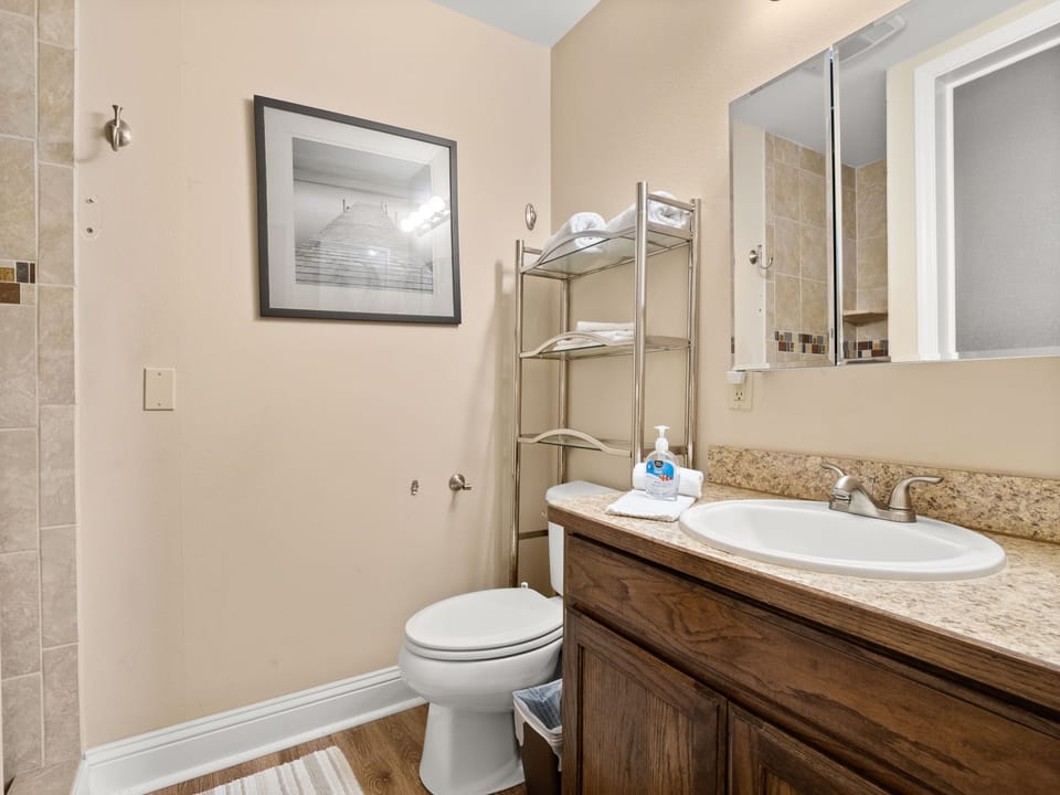 Bedroom #2 bathroom has a single lavatory.
