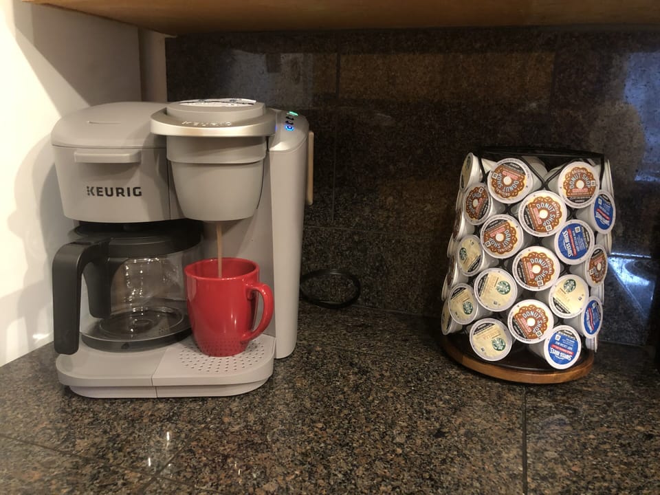 Relax with a cup of coffee from our NEW Keurig- Duo 