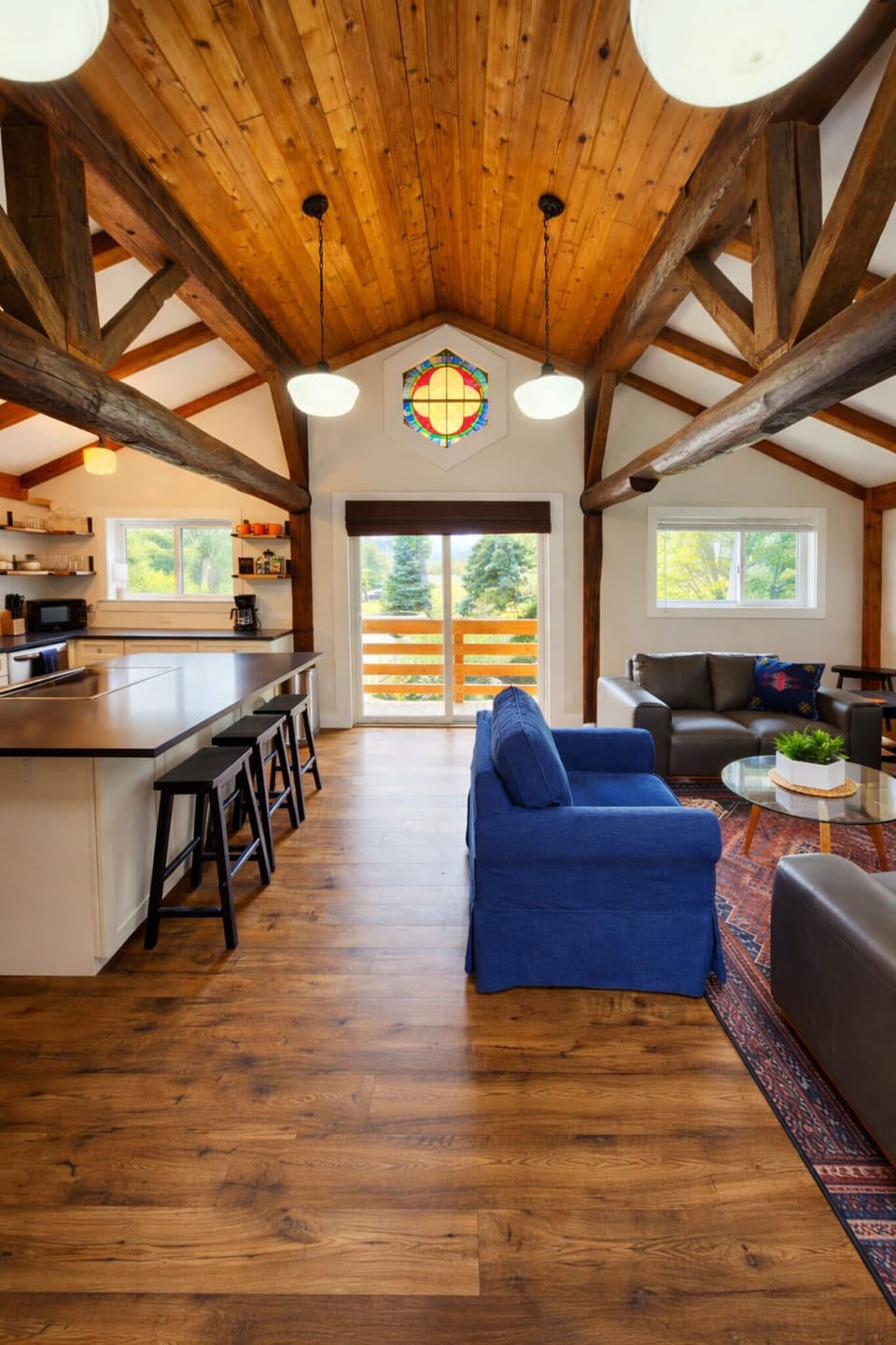 An Exceptionally Beautiful & Historic Space with Original 1940's Wood Beams & Mosaic Window