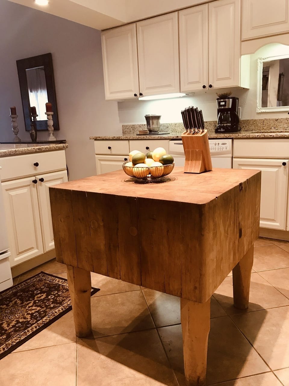 130 year old chopping block in the kitchen