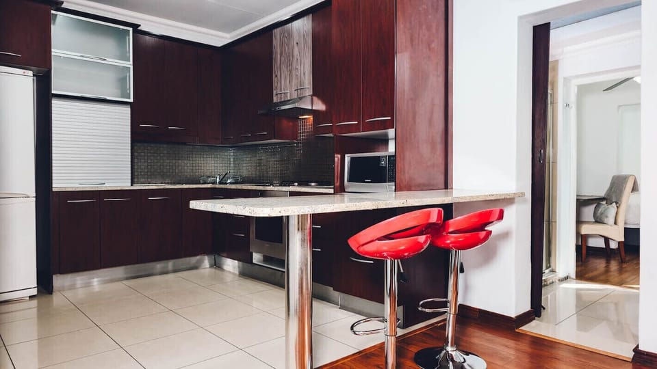 Luxury Apartment | Private kitchen | Fridge, microwave, electric kettle
