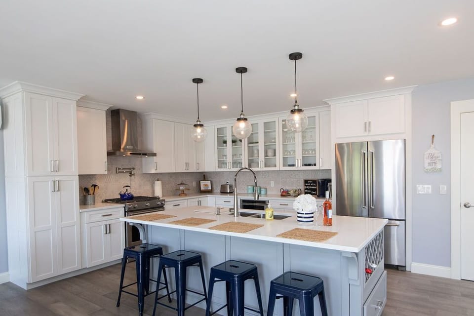 2nd floor open living space with full kitchen, living room, and dining room