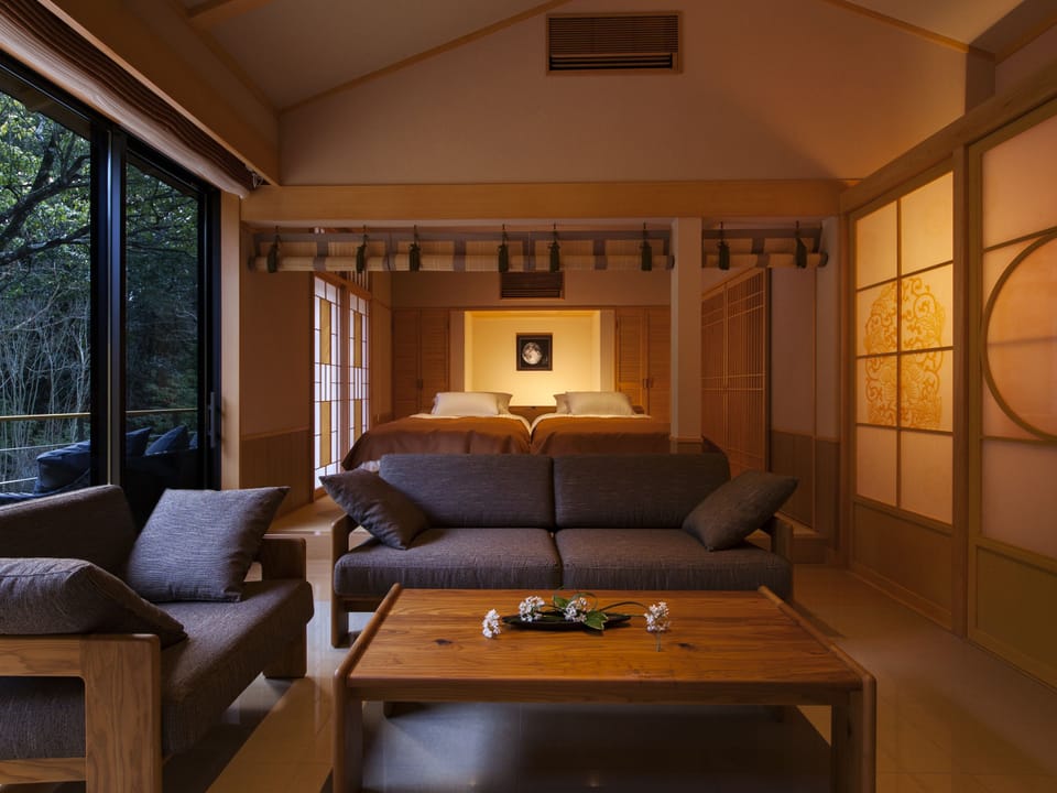 Japanese Western Style Twin Room with Private Open-air Bath | In-room safe, desk, iron/ironing board, free WiFi