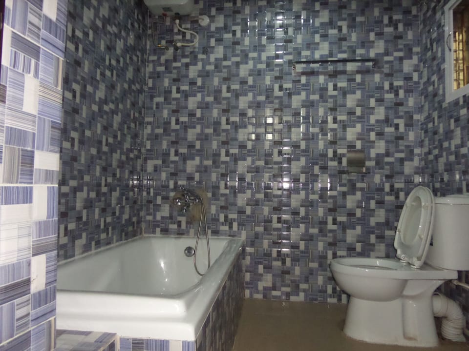 Combined shower/tub, towels