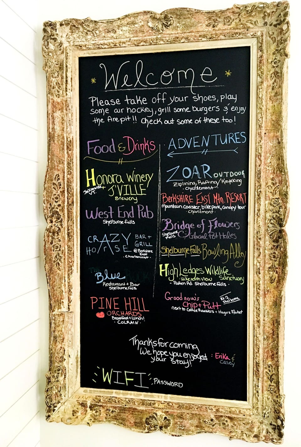 Welcome Board with some of our favorite places around town
