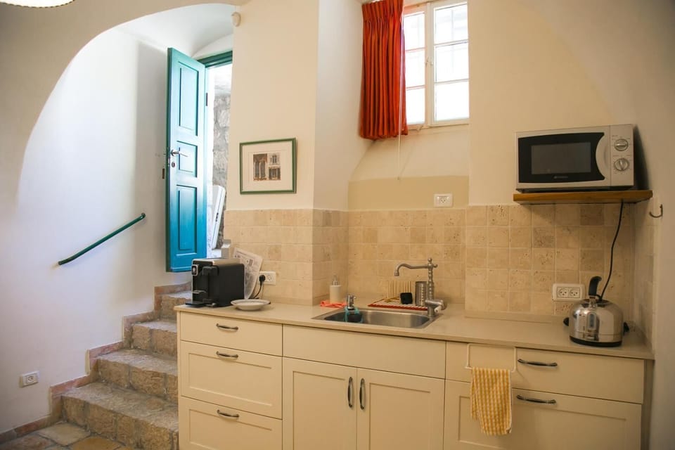 Fridge, microwave, stovetop, electric kettle
