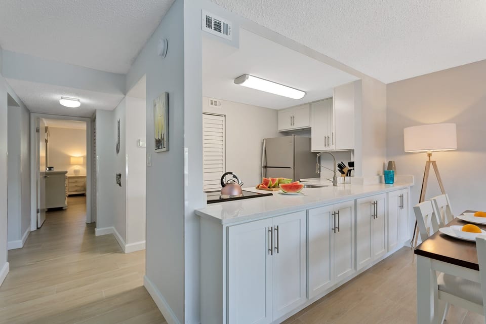 Bright and modern kitchen with a sleek breakfast bar