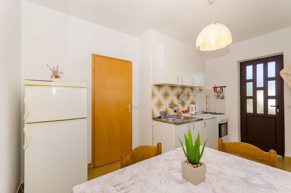 Apartment (A1) | Private kitchen | Fridge, oven, stovetop, electric kettle