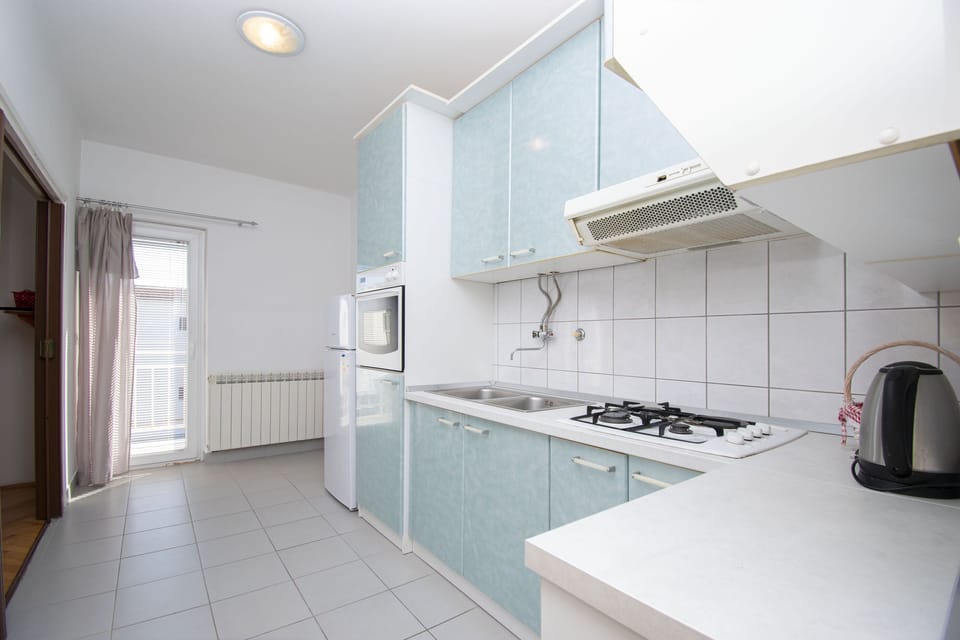 Apartment (A1) | Private kitchen | Fridge, oven, stovetop, cookware/dishes/utensils