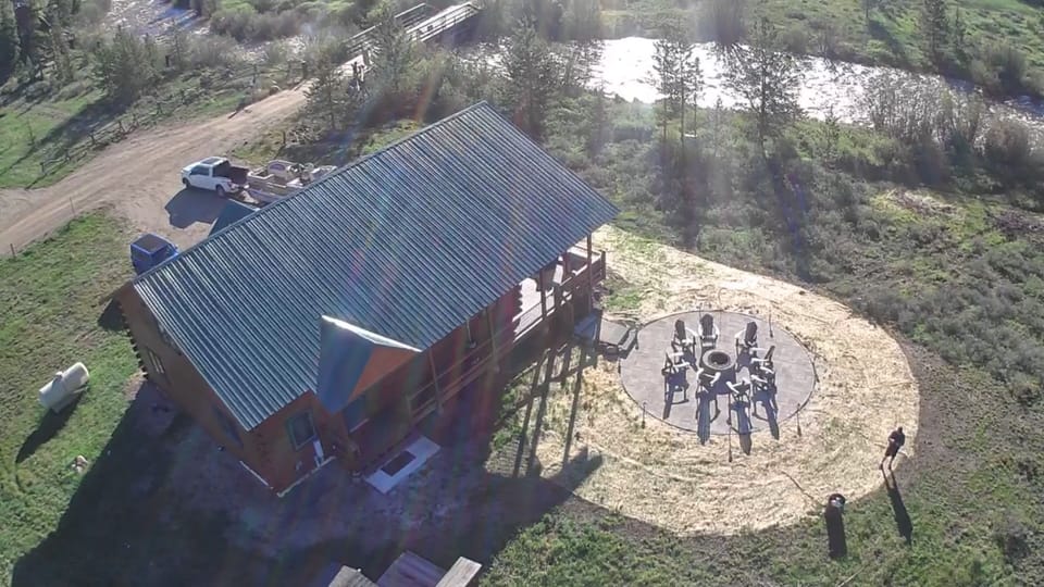 Aerial view including the firepit