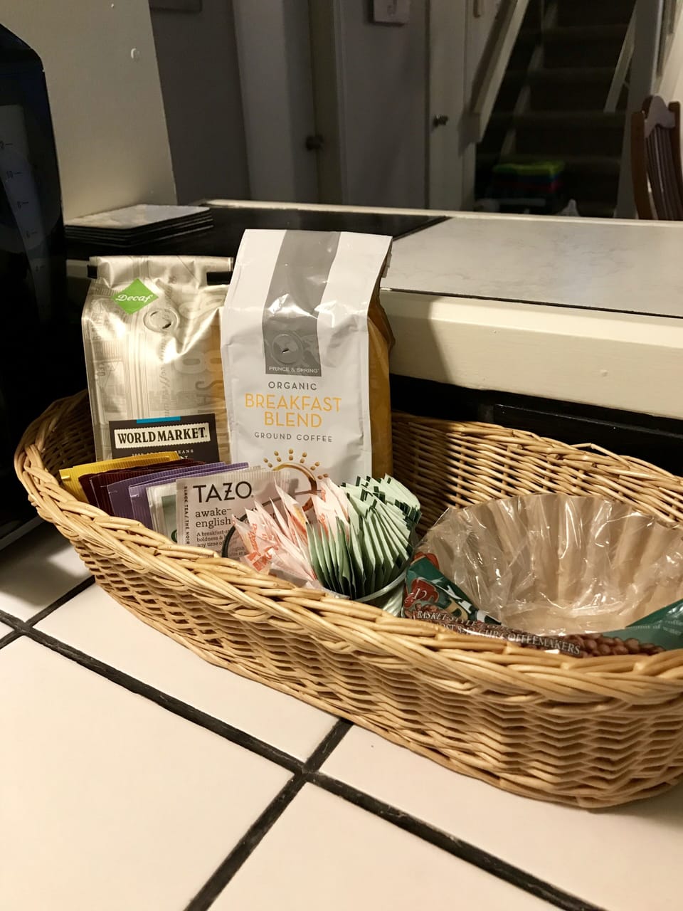 Complimentary tea and coffee along with a drip coffee maker for your convenience.